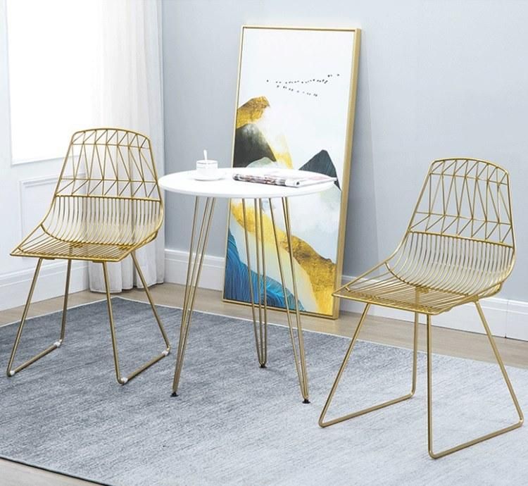 Nordic Style Metal Wire Garden Chair Club Wedding Event Dressing Room Golden Iron Wire Restaurant Chair