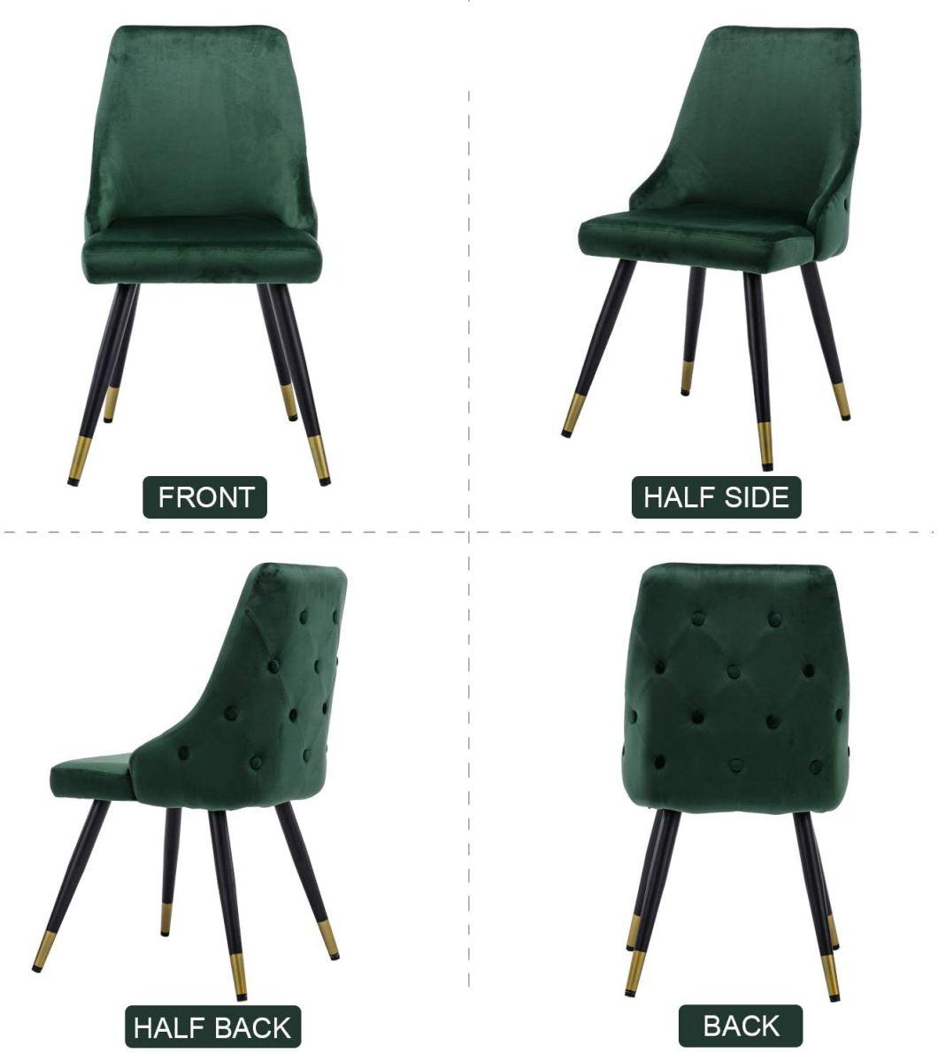 Nordic Velvet Set of 2 Kitchen Chair with Metal Legs Fashionable Upholstered Chair for Green Dining Room Chairs