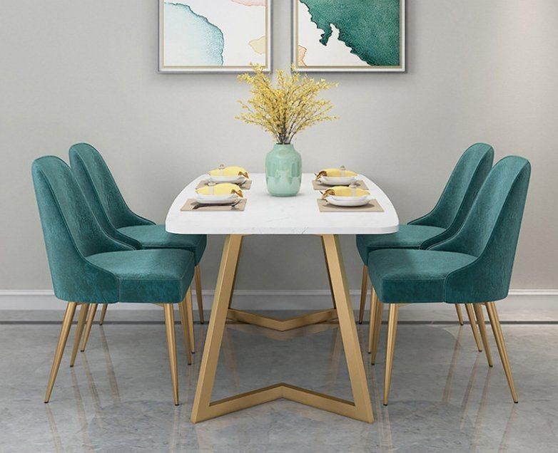 Modern Metal Base Italian Style Marble Dining Table