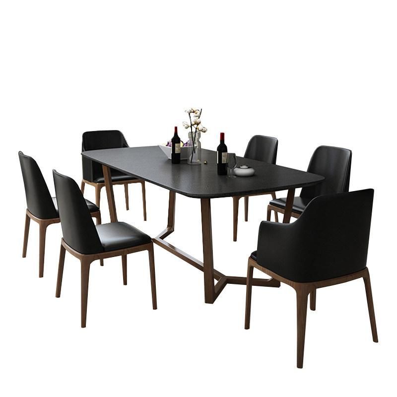 French Dark PU Seat Wood Effect Metal Legs Dining Table