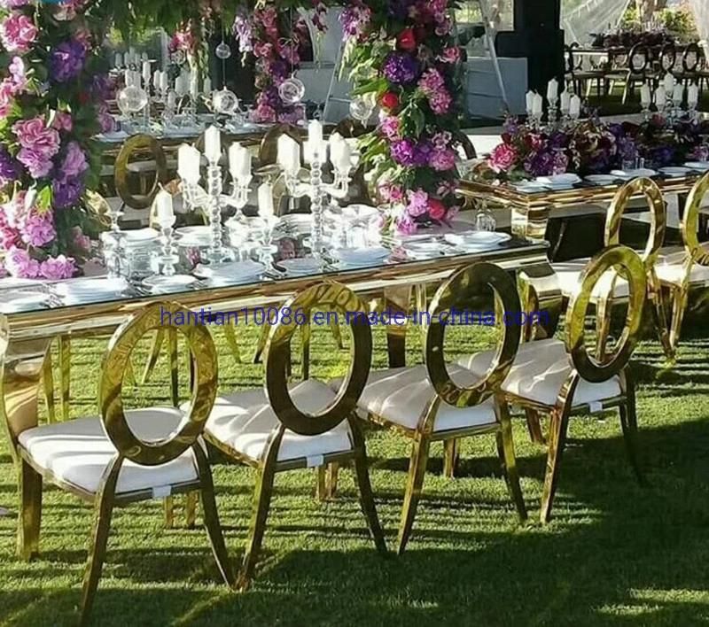 Amber Gold Metal Stainless Steel Frame Round Back Wedding Dining Banquet Rental Chair