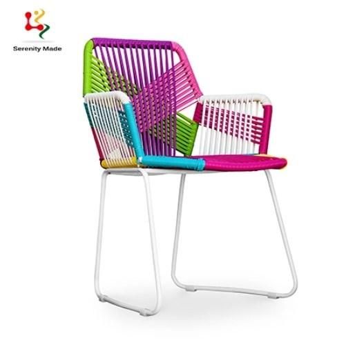 Outdoor Furniture Garden Poolside Backyard Colorful Metal Frame Rope Woven Balcony Sitting Patio Lounge Dinging Chair