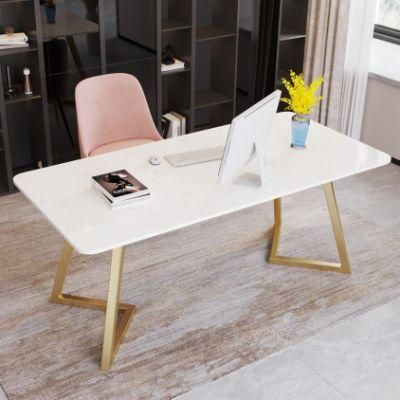 Artificial Marble Top Dining Table with Thick Shape Metal Supporting