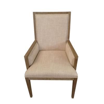 Kvj-Ec17 French Beige Linen Oak Wood Frame Square Dining Room Armchair