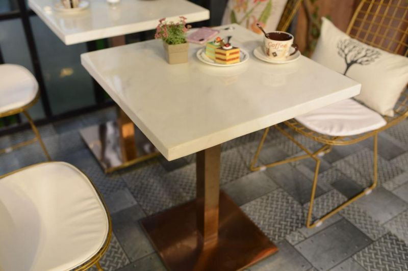 Square Shaped Marble Top Dining Table with Golden Leg Coffee Shop Table Furniture