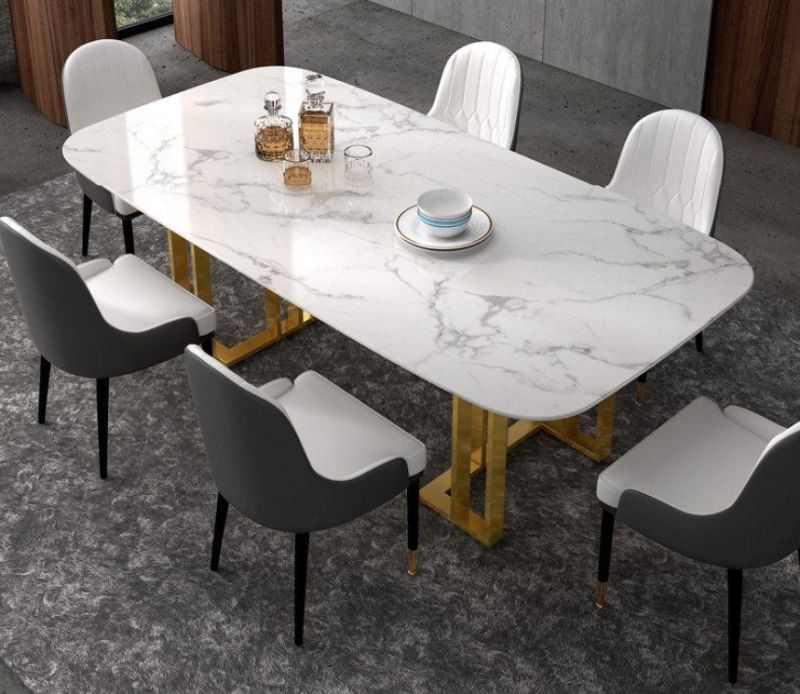 Marble Top Indoor Dining Table with Stainless Steel for Dining Room