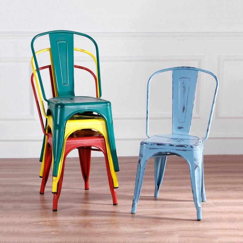 Wholesale Factory Cheaper Price Vintage Industrial Colorful Stackable Iron Frame Restaurant Dining Chair Metal