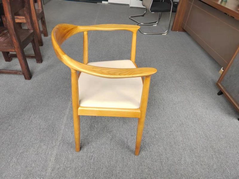 Restaurant Furniture Solid Wood Armchair for Cafe Coffee Shop Leather Upholstered Seat Dining Chair