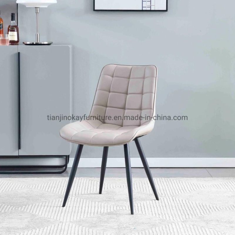 Kitchen/Living Room Beige PU Strong Black Metal Legs Upholstered Dining Chair for Restaurant