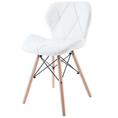 Fashion Villa Traditional Plus Size PU Dining Chair White Colour Radar Chair Wood Leg Restaurant Chair