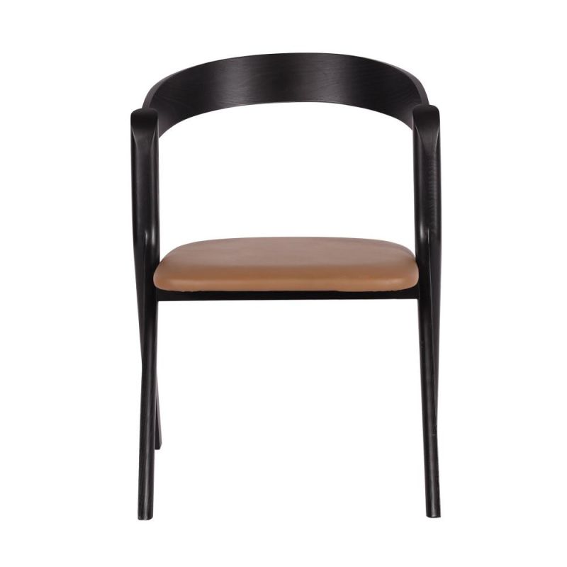 Simple Design Black Wooden Frame Brown Fabric Dining Chair for Restaurant Use