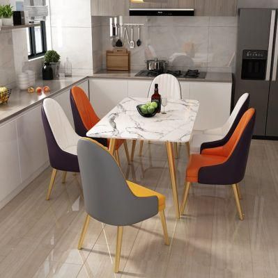 Customizable Italian Style 1 Table 6 Chair Dining Room Furniture Dark Color Minimalist Rectangular Marble Dining Table