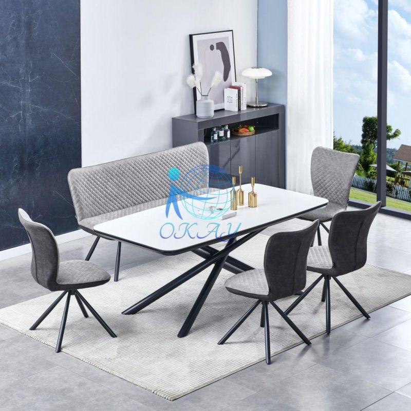 2022 New Design Extension Ceramic Dining Table with Black Metal Legs