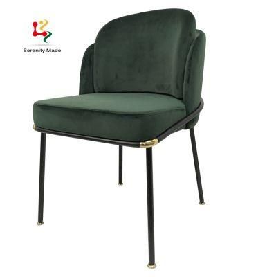 High-End Upholstered Metal Frame Dining Chairs with Brass Decor for Coffee Shop