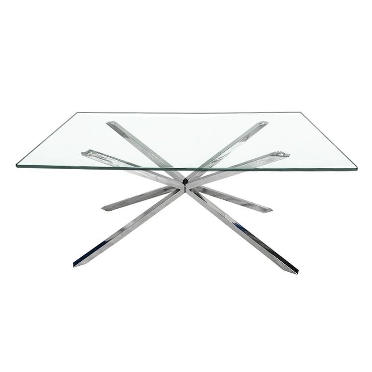 Newest Clear Tempered Glass Top Dining Table with Stainless Steel Legs