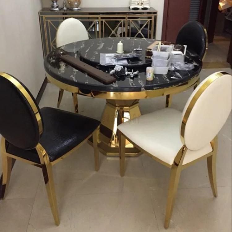 Gold Stainless Steel White PU Wedding Dining Chair Round Back Sun Chair Silver Frame Salon Luxury Chairs for Wedding Reception