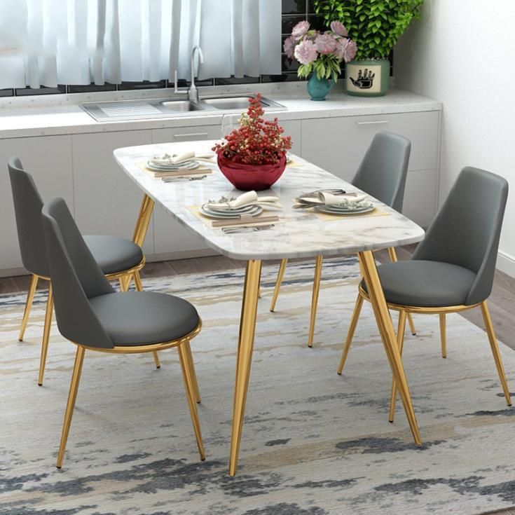 Customizable Italian Style 1 Table 6 Chair Dining Room Furniture Dark Color Minimalist Rectangular Marble Dining Table