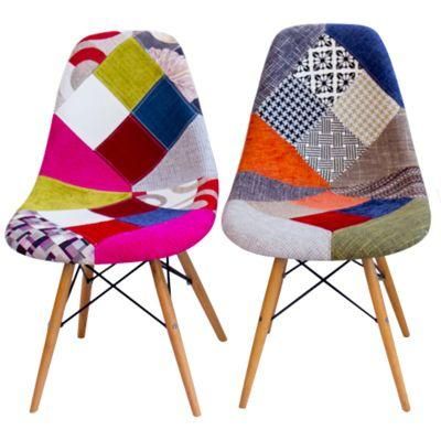 Cheap Home Furniture Wholesale Luxury European Design Modern Patchwork Fabric Dining Chair with Wood Legs