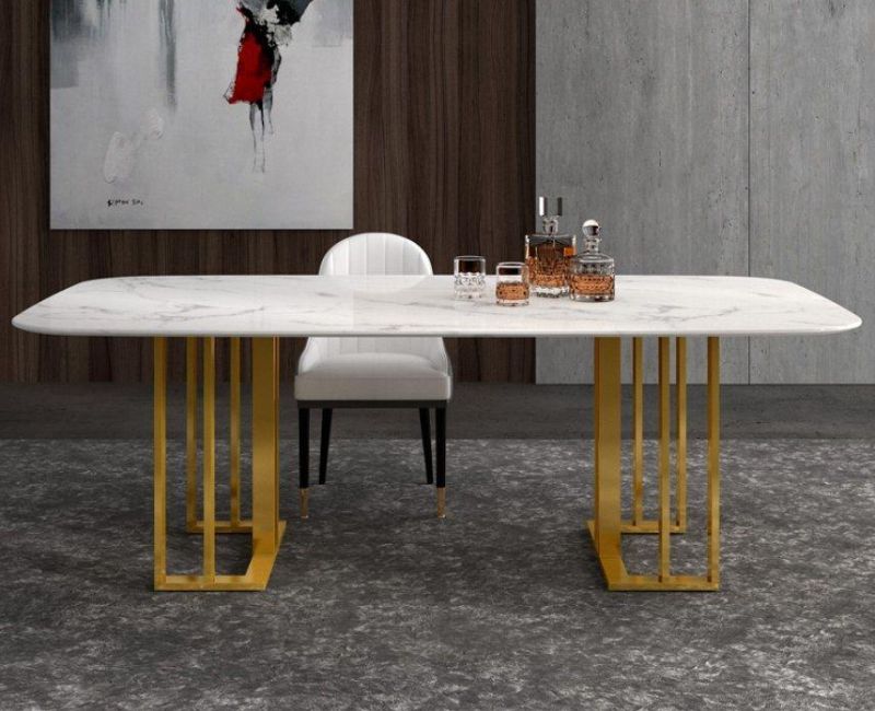 European Style Luxury Frame Marble Dining Table for Home Furniture