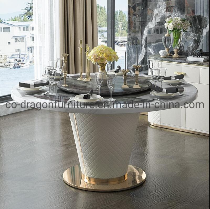 Luxury Dining Furniture Steel Leather Frame Dining Table with Top