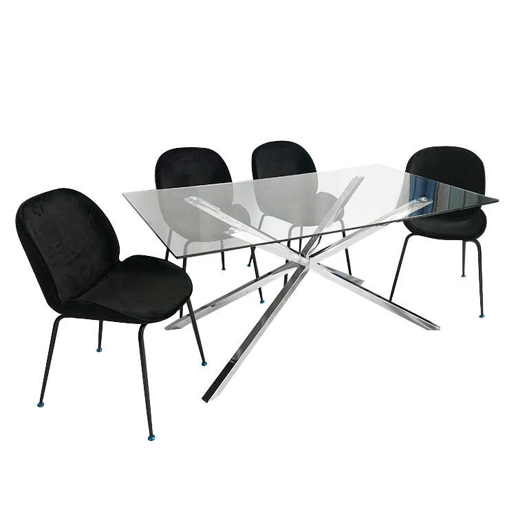 Tempered Glass Square Dining Table with Shiny Stainless Steel Legs