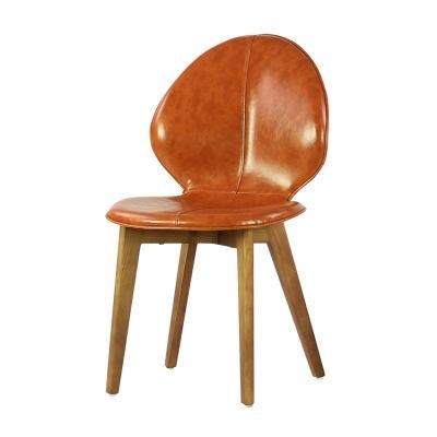 Wooden Legs Brown PU Leather Dining Chair for Coffee Shop Use