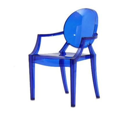 Colorful PC Dining Chair Modern Transparent Color Silla Fantasma Ghost Chair with Armrest Armchair Blue