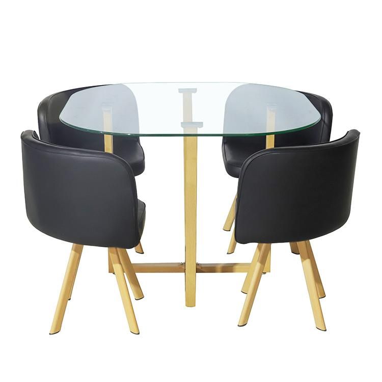 2021 Hot Selling Style Dining Room Furniture Glass Table Top PVC Chair Top 4 Chair Dining Table Sets