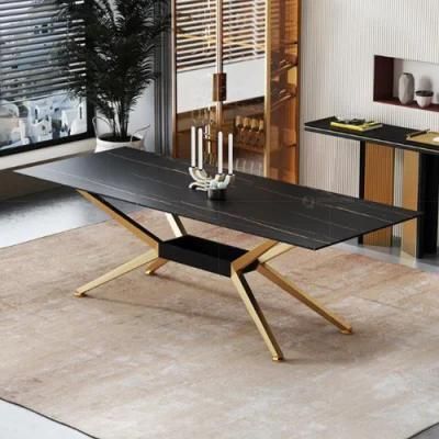 Modern Dining Room Furniture Gold Steel Marble Dining Table