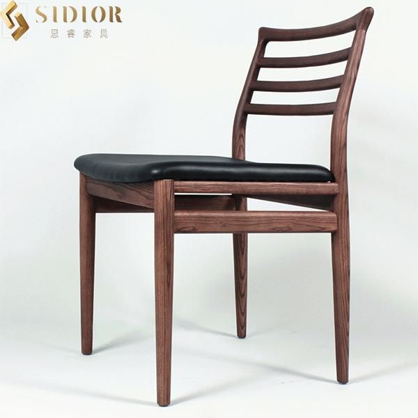 Height Nordic Solid Wood Low Back Leather Chair for Restaurant