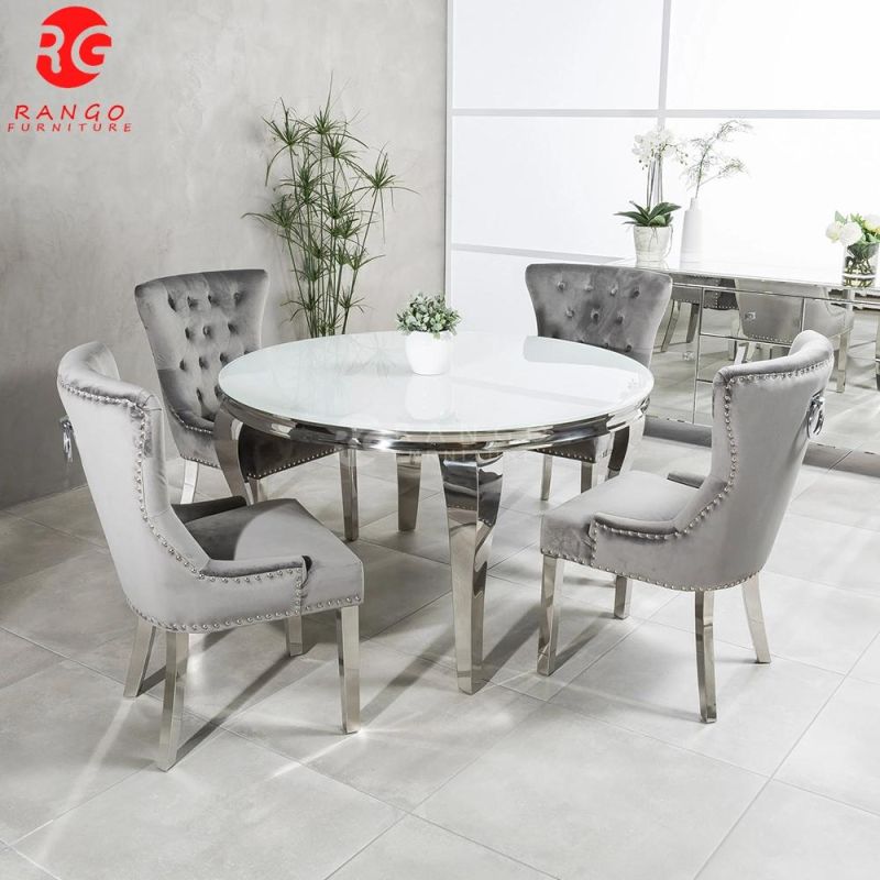 Foshan Luxury Big White Dining Table Round Dining Table 8 Seater Dining Room Set with Lazy Susan Top