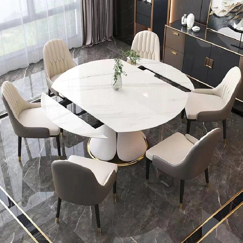 Contemporary Extended Marble Dining Table with Stainless Steel Leg