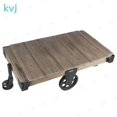 Kvj-7332 Rustic Antique Reclaimed Fir Coffee Table with Wheels