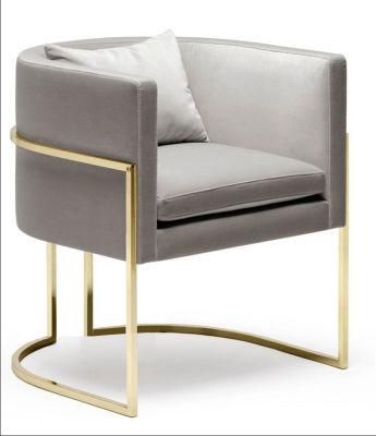 Leisure Living Room New Design Upholtered Velvet Grey Gold Dining Chair Gray Velvet Armchair