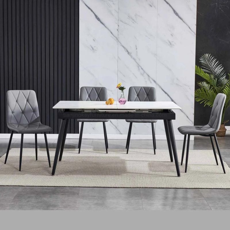 Modern Furniture Slate Ceramic Table Luxury Folding Extendable Dining Table Sets Sintered Stone Ceramic Italia Black Gold Marble Dining Table and Chair Sets