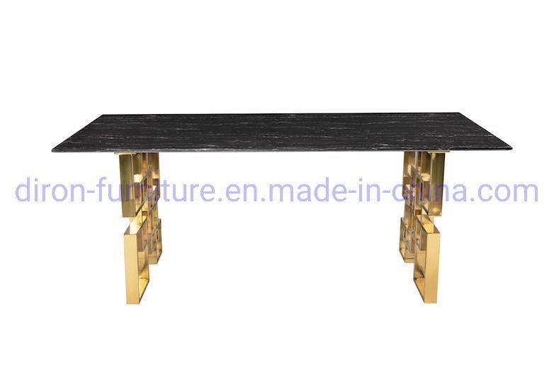 Foshan Furniture Stainless Steel Rectangle Tempered Black Dining Table