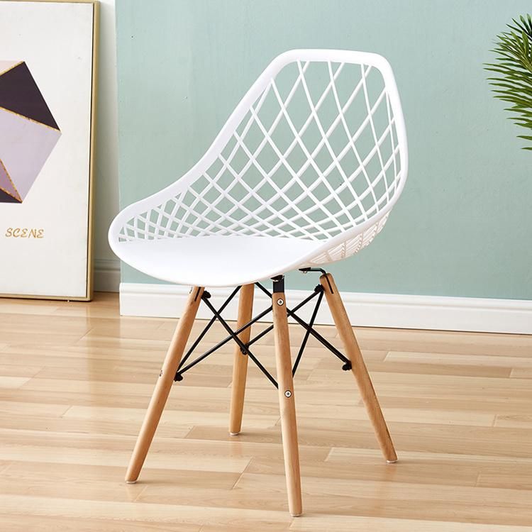 Bazhou City China Low-Cost Modern Grid Dining Chair Plastic White Newest Wooden Legs Chairs Dining Chair