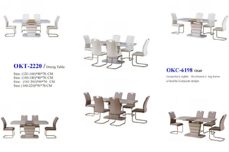 Wholesale MDF Extension Dining Table and Chair Sets Dining Room Table with High Gloss Glass