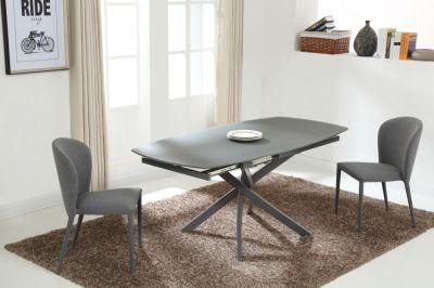 Modern Rotary Tempered Frosting Glass Dining Table with Metal Legs