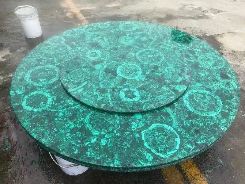 Classic Round Semi-Precious Stone Table Indoor Luxury Malachite Green Marble Coffee Table