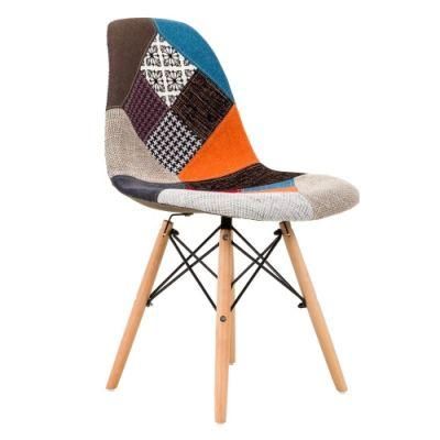 Custom Upholstered Reception Chair Modern Minimalist Patchwork Solid Wood Creative Fabric Chair Patchwork Dining Chair for Dining Room Leisure