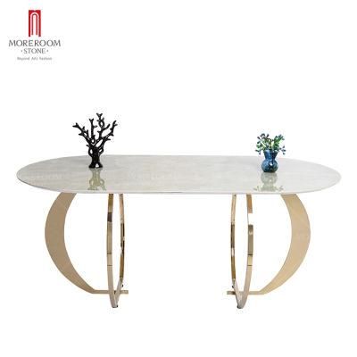 Italian Style Gold Oval Outdoor Sintered Stone Dining Table