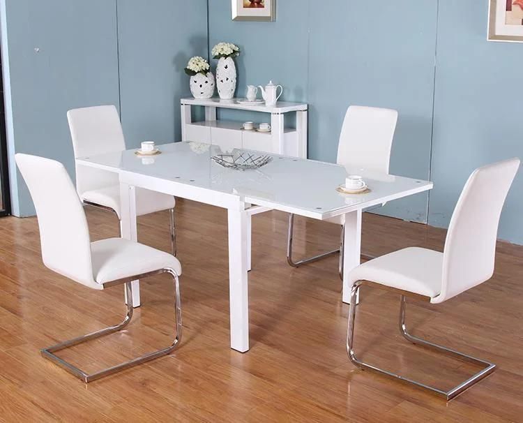 Modern Stackable White PU Leather Metal Leg Chesterfield Dinning Kitchen Dining Chair with Chromed Leg for Restaurant