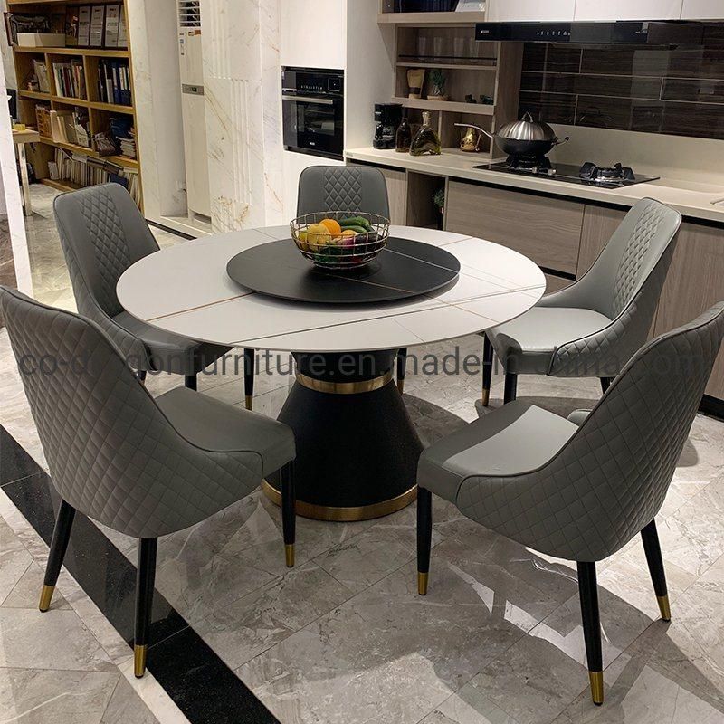 Modern Furniture 6 Seats Steel Dining Table with Marble Top