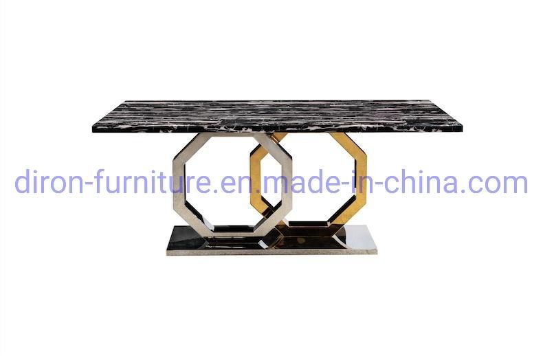 Luxury Curved Marble Top Golden Stainless Steel Dining Table