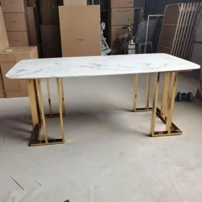 Modern Marble Stainless Steel Base Restaurant Dining Table with High Quality Hand Cut and Polished Marble