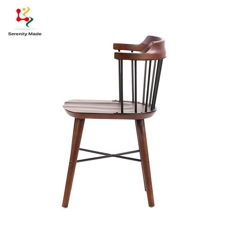 Industrial Design Commercial Furniture Hotel Coffee Shop Restaurant Living Room Walnut Wood Metal Backrest Dining Chair