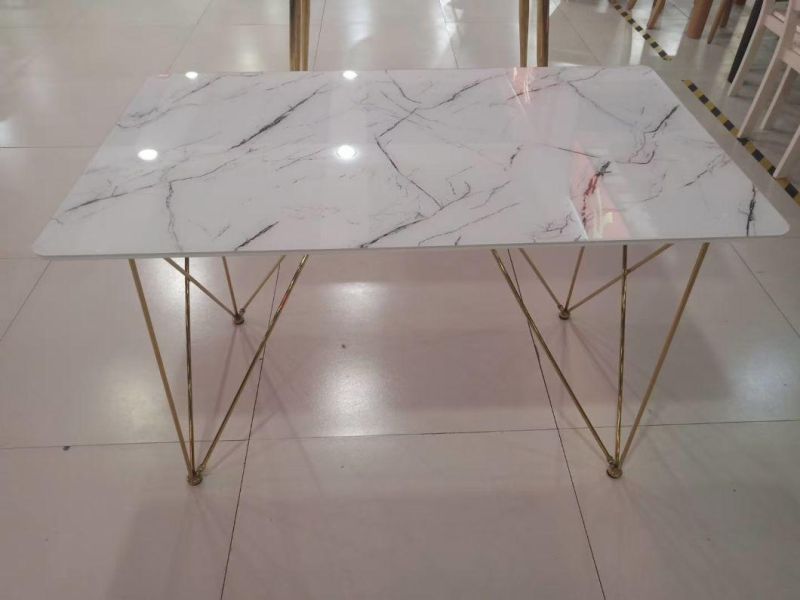 Luxury Design Marble Top Dining Table Set 8 Seaters with Metal Legs