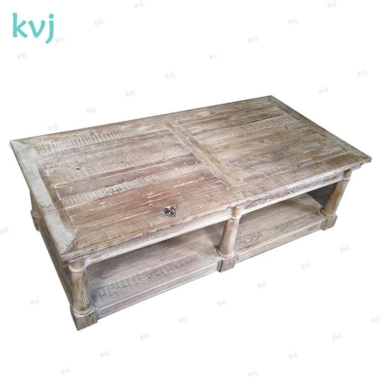 Kvj-7336 Rustic Ancient Vintage Antique Reclaimed Elm Coffee Table