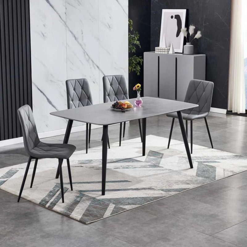 2022 Best Selling Promotion Beige PU Dining Chair with Black Metal Legs Dining Table and Chair Sets